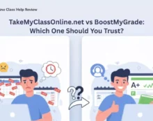 This is the banner image that compares two online class help services with a review