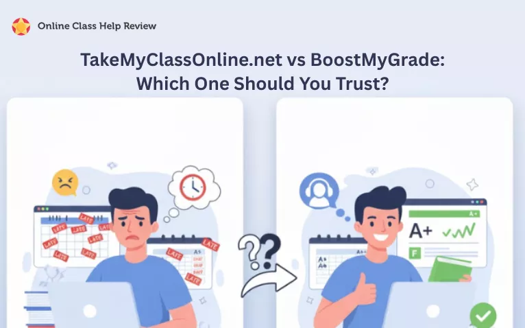 This is the banner image that compares two online class help services with a review